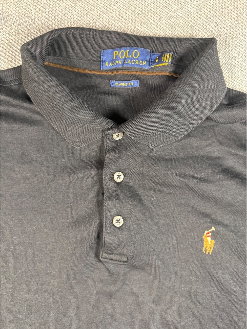 Polo Ralph Lauren Classic Fit Long Sleeve Black Polo Shirt Size L